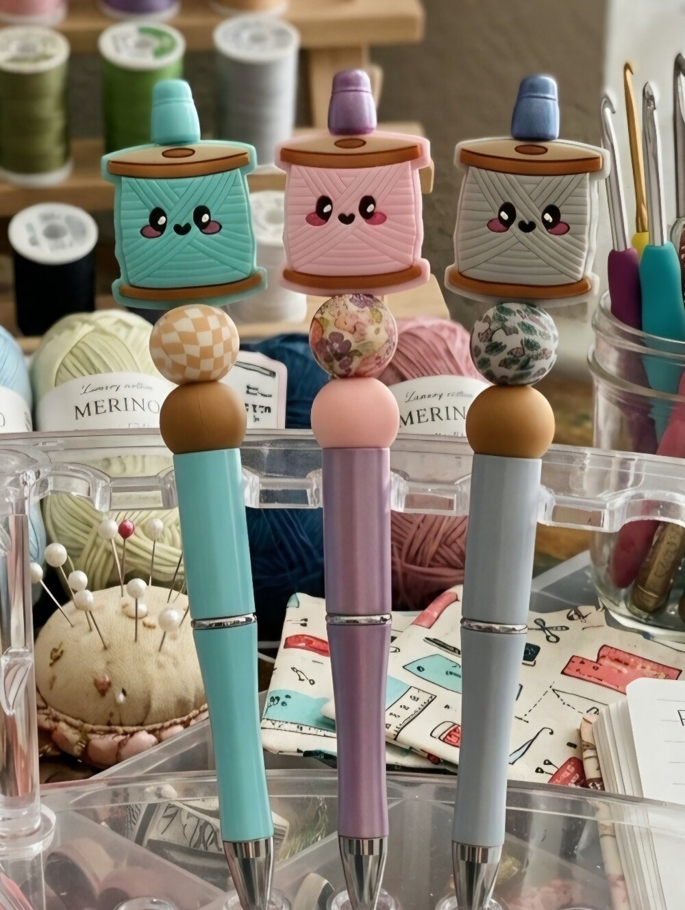 Crochet Yarn Spool Beadable Pen- Choose 1 Or Bundle